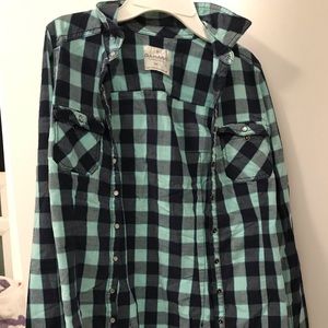 Garage blue plaid long sleeve shirt